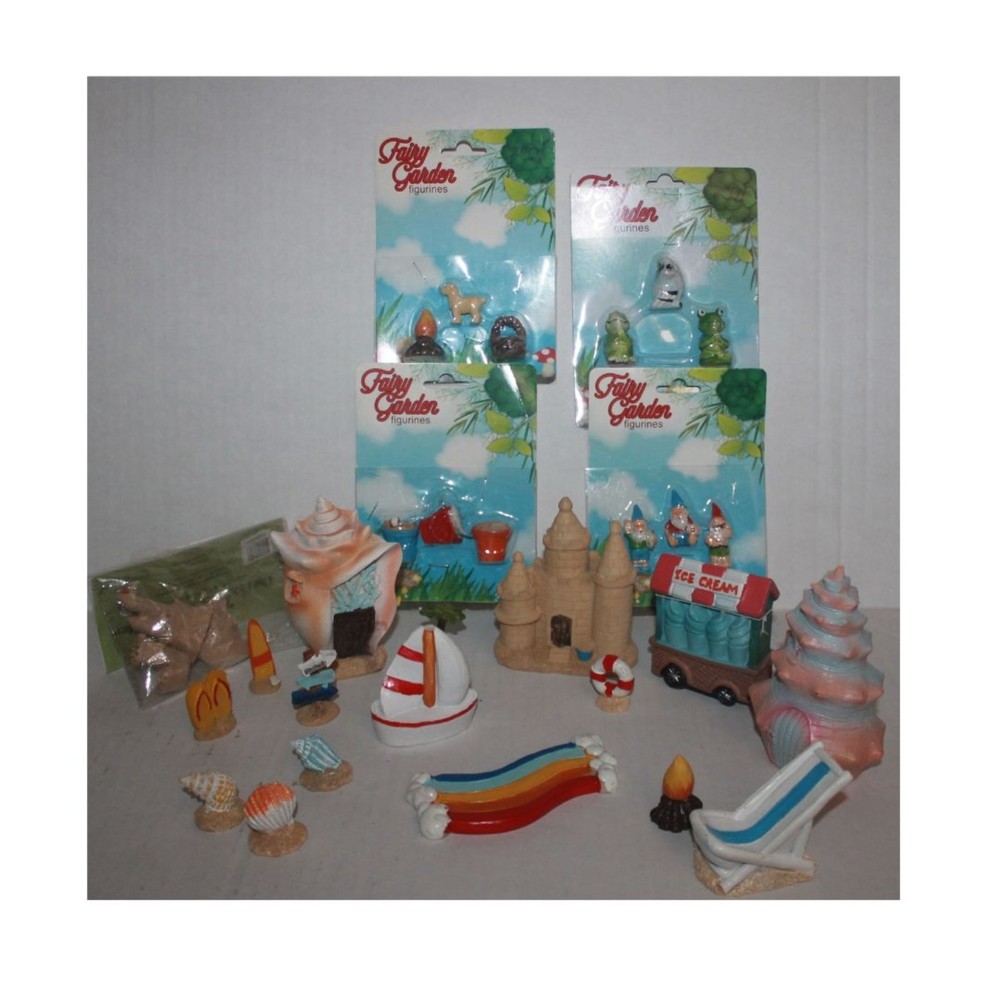31 Piece Beach Fairy Garden Miniatures Houses, Gnomes, Accessories, Sand Castles